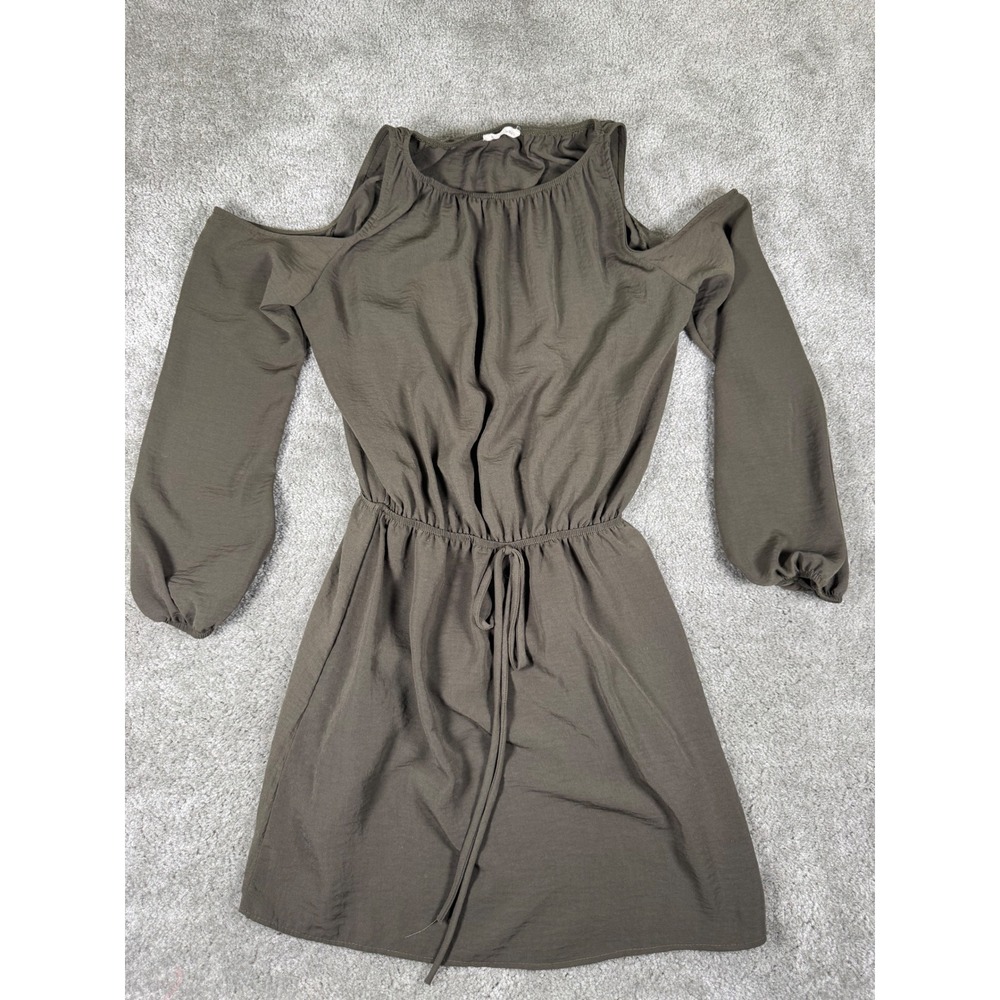 Jella C. Olive Green Cold Shoulder Mini Dress Long Sleeve Elastic Waist Small